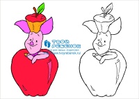 Раскраска Пятачок в яблоке