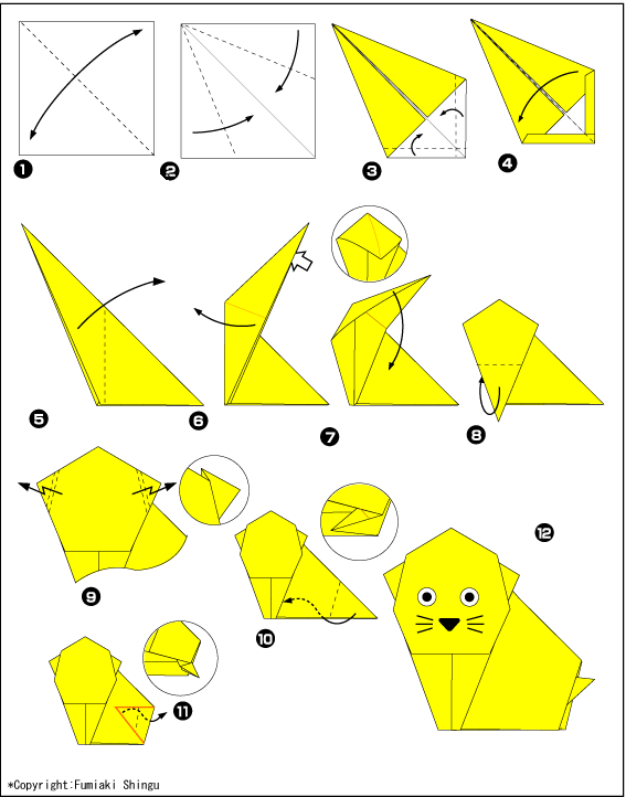 Схема оригами котенок