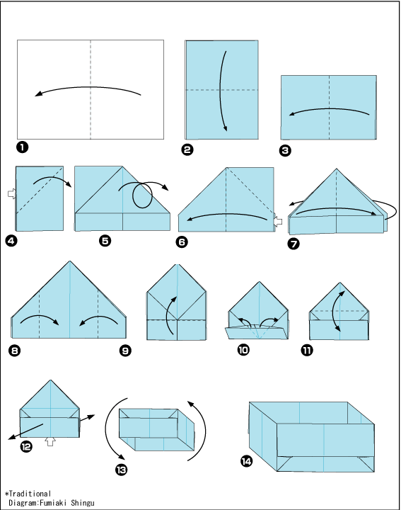 Схема оригами мусорка из газеты